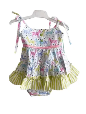 CLEARANCE DEAL - Alhuka - Baby Girl's Oslo Multi Coloured Animal Print Dress & Knickers Set