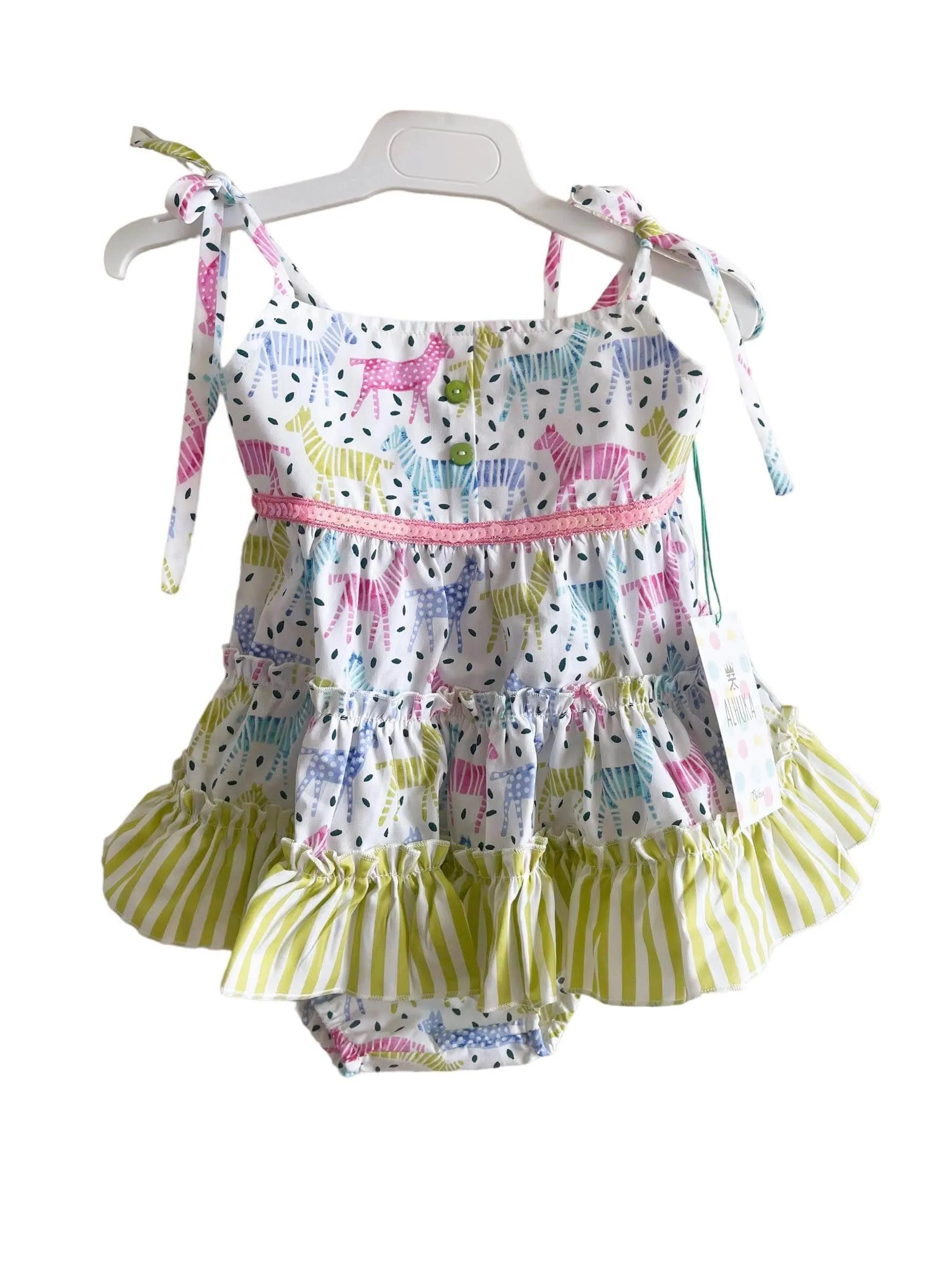 CLEARANCE DEAL - Alhuka - Baby Girl's Oslo Multi Coloured Animal Print Dress & Knickers Set