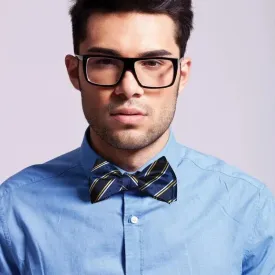 Sale! ATO Blue and Gold Striped Silk Bow Tie