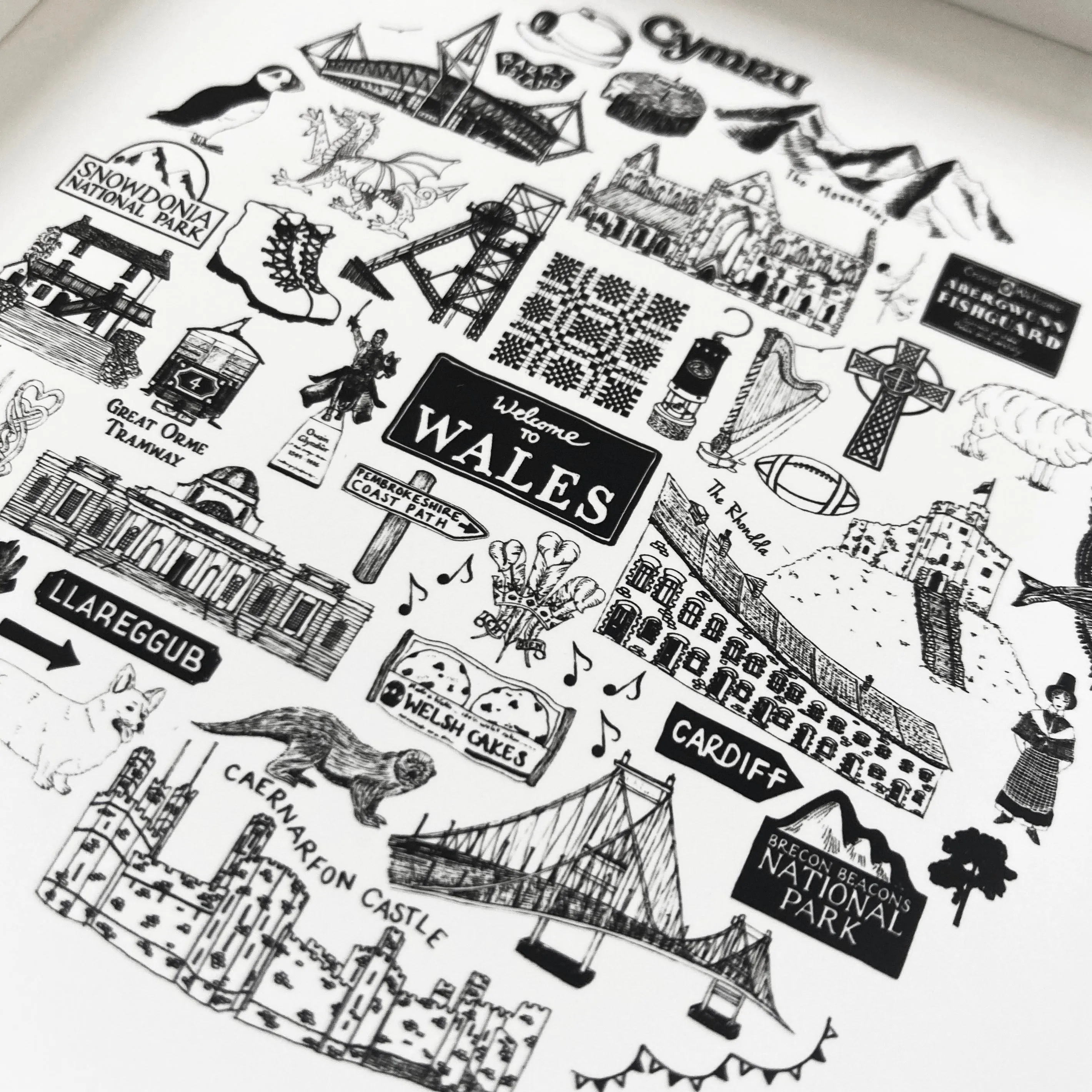 Wales black and white framed mini-print