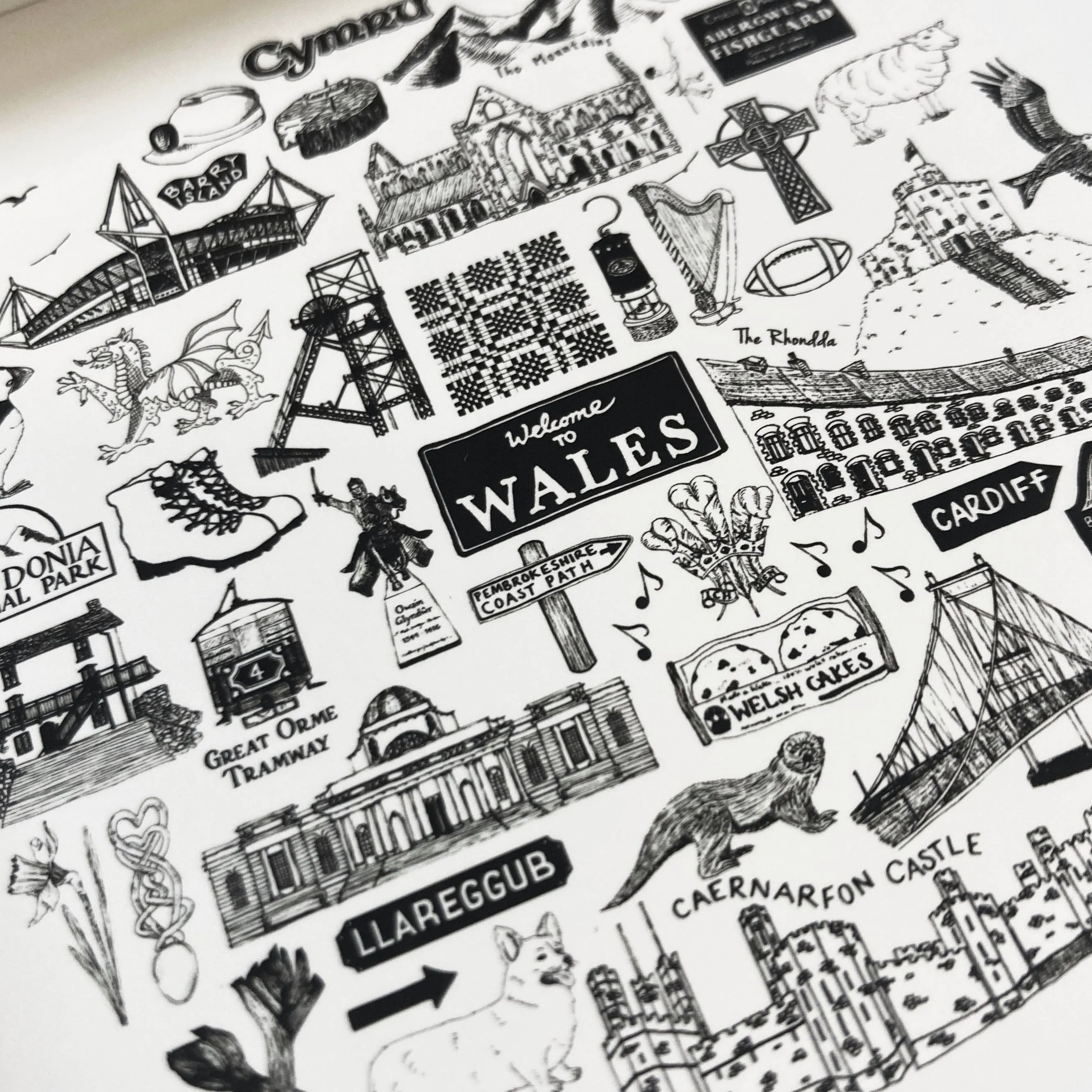 Wales black and white framed mini-print
