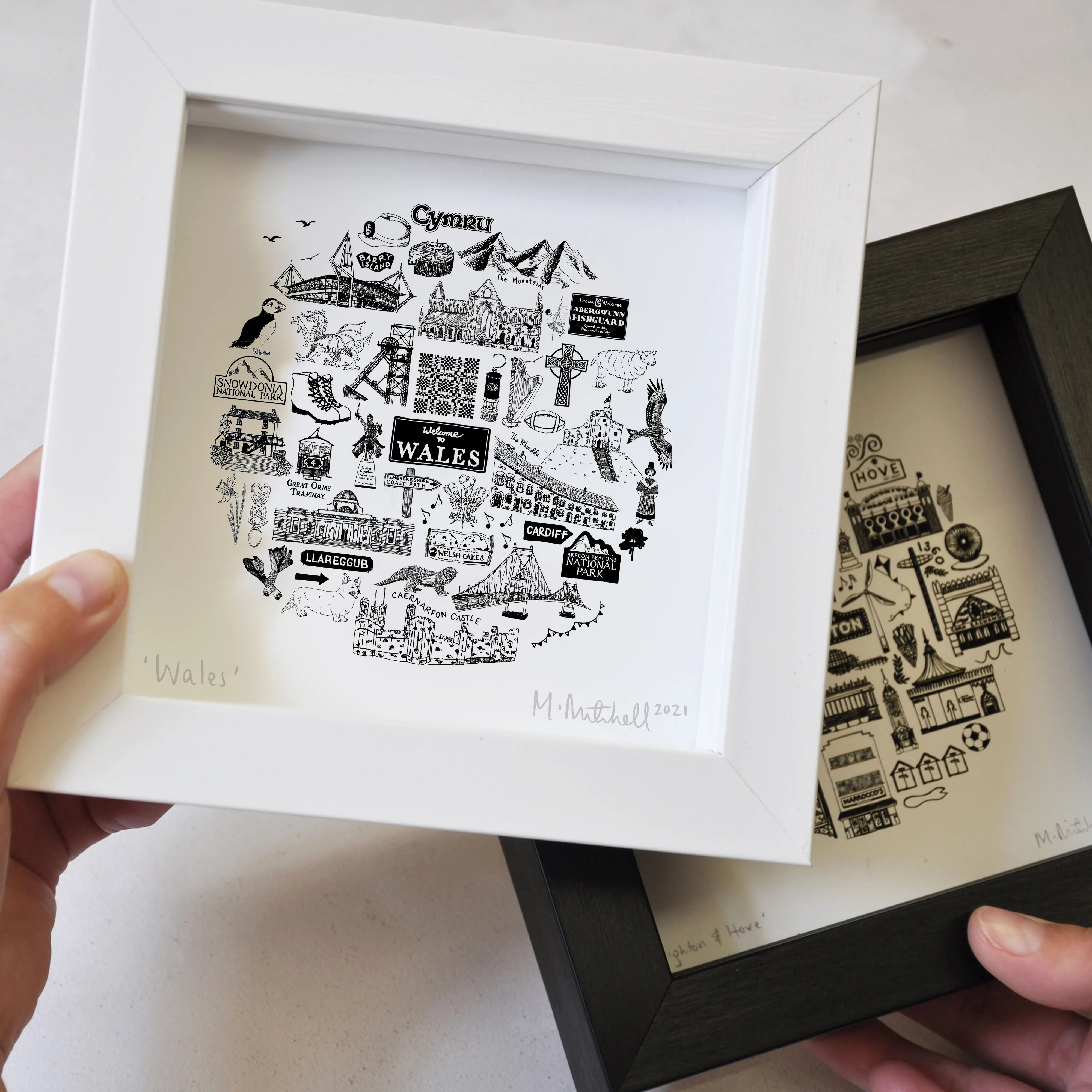Wales black and white framed mini-print
