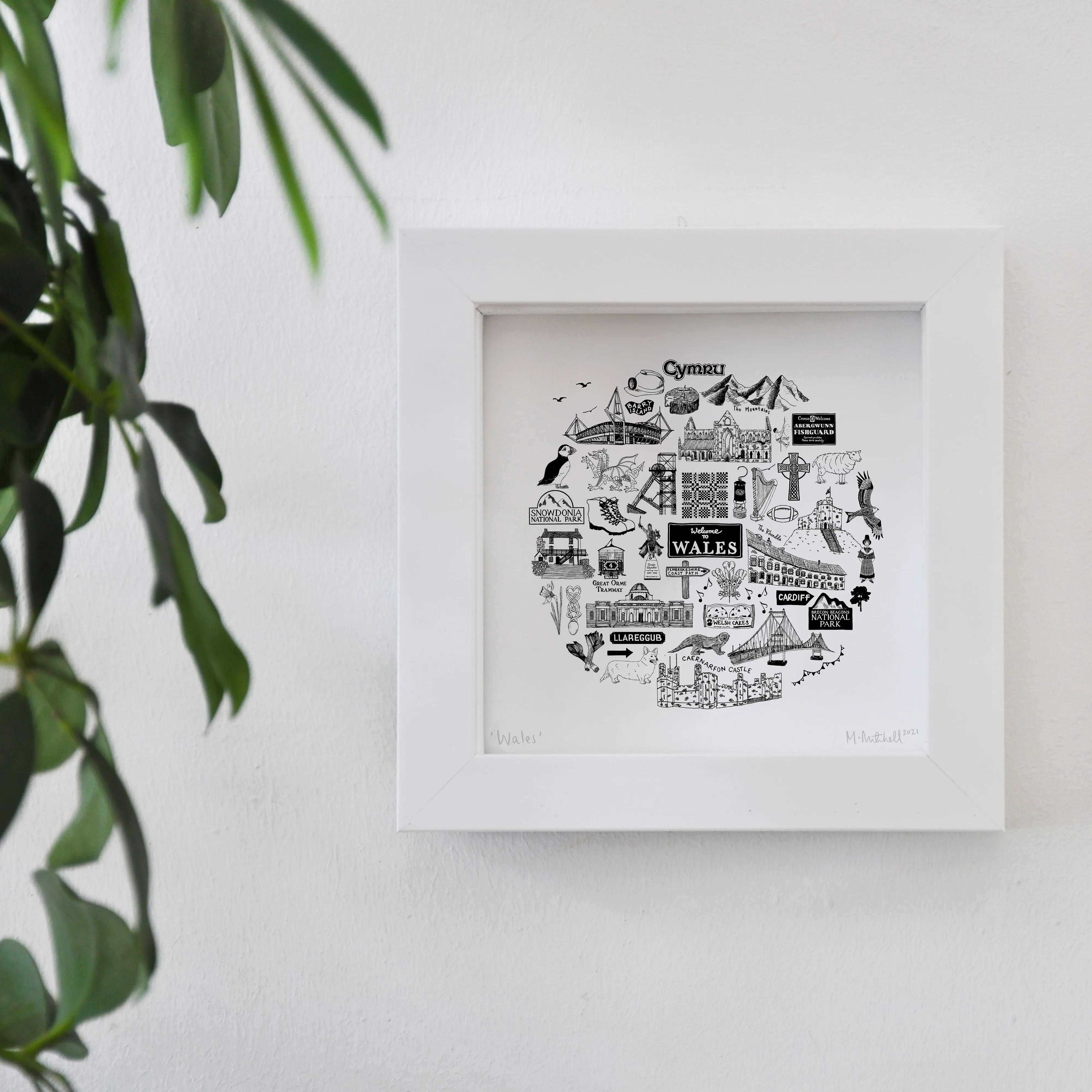 Wales black and white framed mini-print